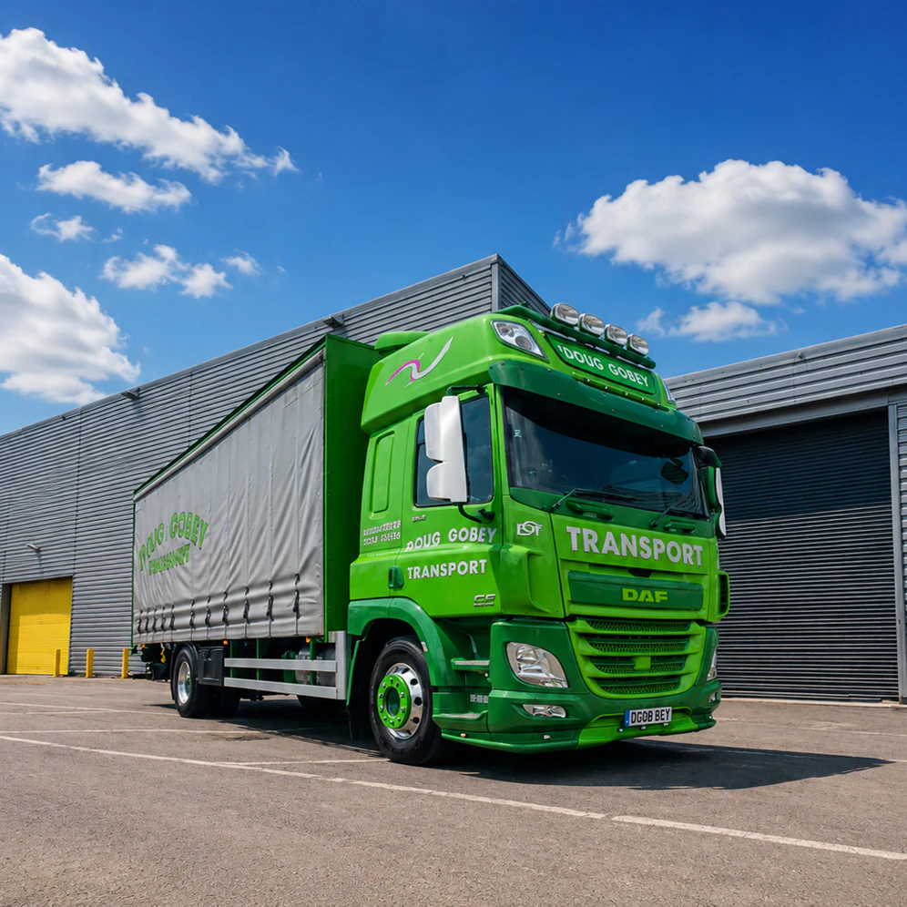 Doug Gobey Transport curtain-side lorry at a recycling and waste transfer site