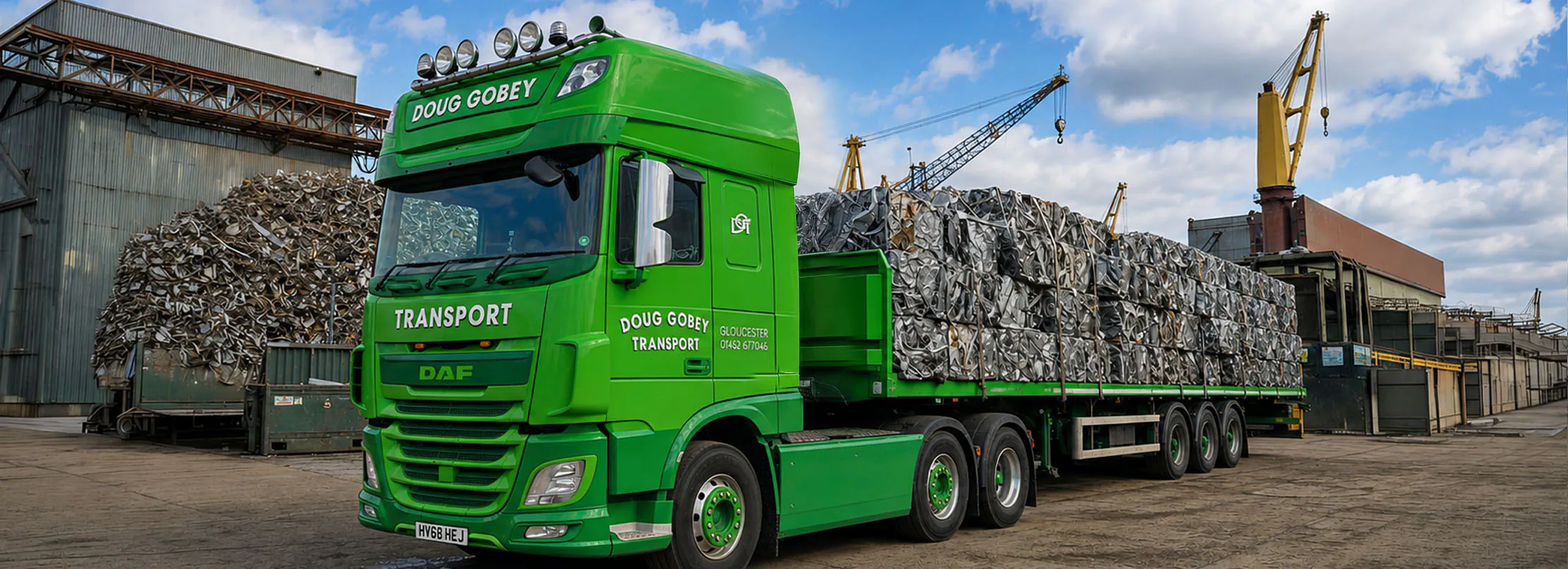 Doug Gobey curtain-side lorry at a recycling and waste transfer site